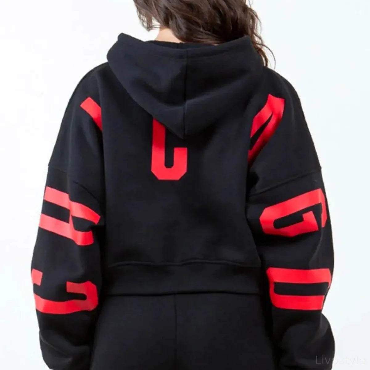 Stylish Graphic Long Sleeve Cropped Hoodie with Drawstring